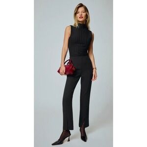Reformation Pierre Mid Rise Trouser Black Split Hem‎ Size 12